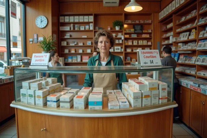 Comptoir d'un bureau de tabac suisse avec des paquets de cigarettes et leurs prix en francs suisses